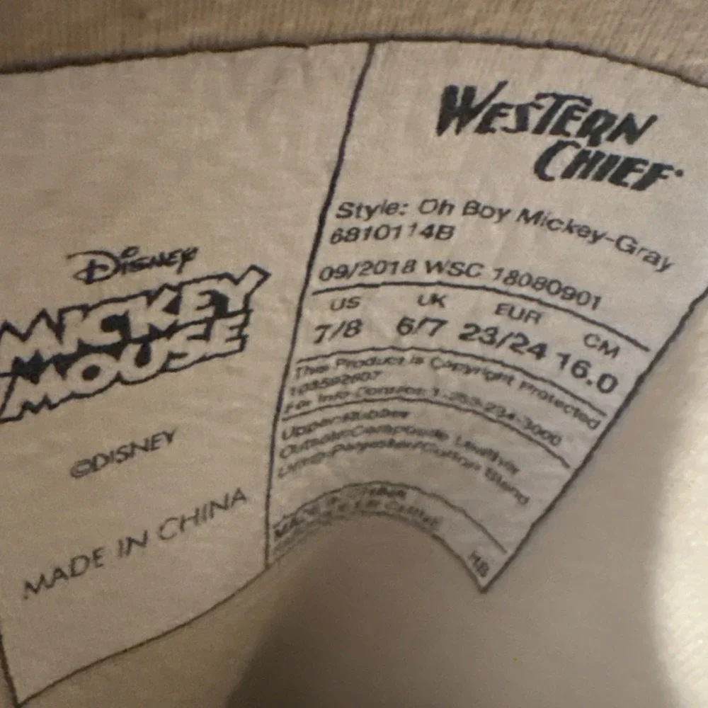 Western Chief Disney Mickey Mouse Rain Boots Kids US 7/8 Oh Boy Gray Cream Red